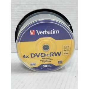30 Verbatim Blank 4X DVD+RW Logo Branded 4.7GB Rewritable DVD Disc 94834